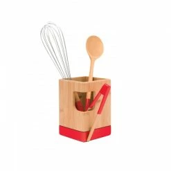 Budget 🌟 Pot à Ustensiles Bambou Rouge 10 x 10 cm x H 15 cm Pebbly 👏